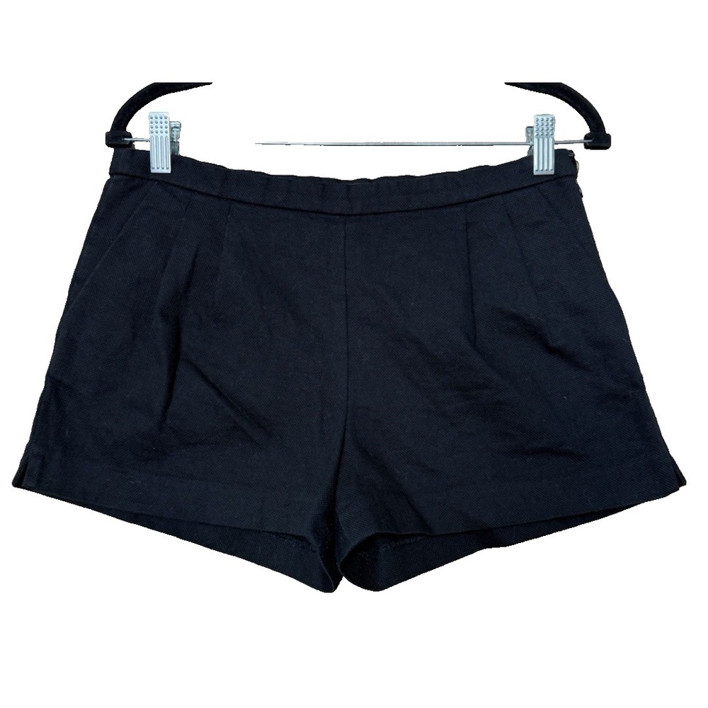 J. Crew Women's Black Pleated Shorts Size 6 100% Cotton Side Zip Preppy Summer